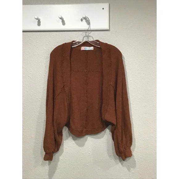 Free People FP Beach Adams Set Shrug Cardigan Rust Open Front Oversized XS Boho - Picture 2 of 6